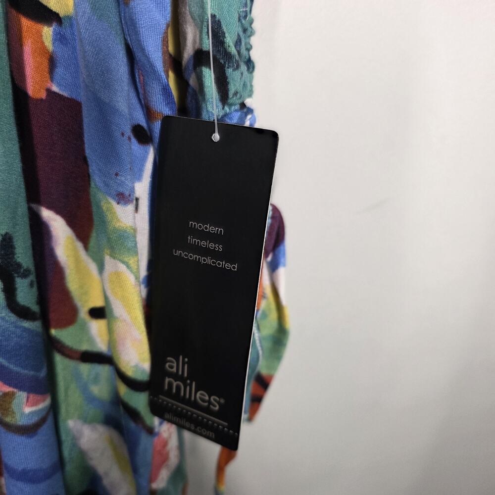 Ali Miles Womens 3X Multicolor Paint Stroke Tunic Top Drawstring Sleeve Artsy V - Picture 7 of 15